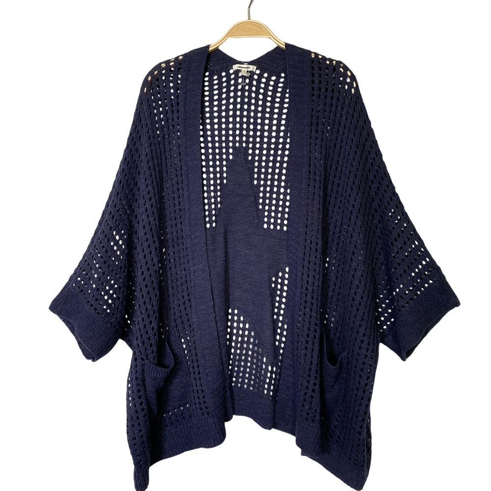 Maurices Open Knit Crochet Cardigan Women 2X/3X Navy Blue Star Back Coastal NEW